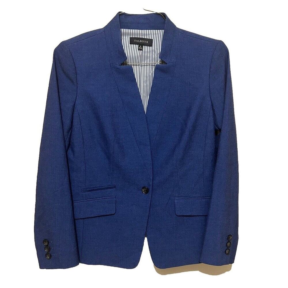 Talbots Blazer Womens 8 Blue One Button Suit Jacket Weave Texture Lined Corpcore